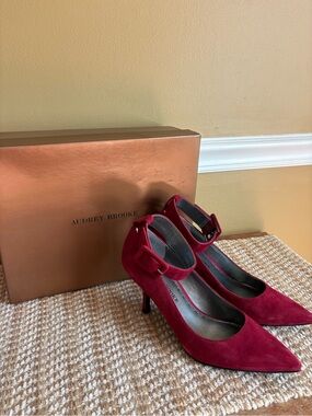 Audrey Brooke Burgundy Pointed Suede Ankle-Strap Heels